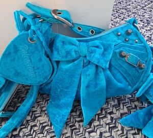 Auth Balenciaga Blue Le Cagole XS In Velour Velvet